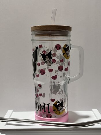 Kuromi Glass Tumbler With Bamboo Lid and Straw - Image 4