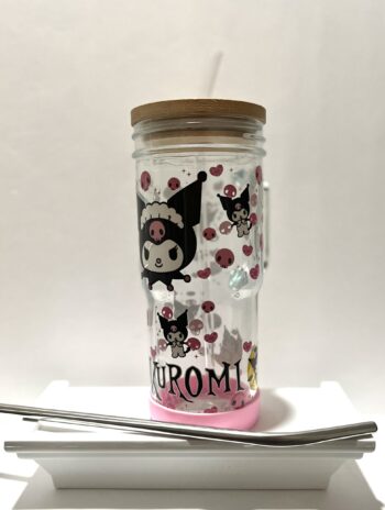 Kuromi Glass Tumbler With Bamboo Lid and Straw