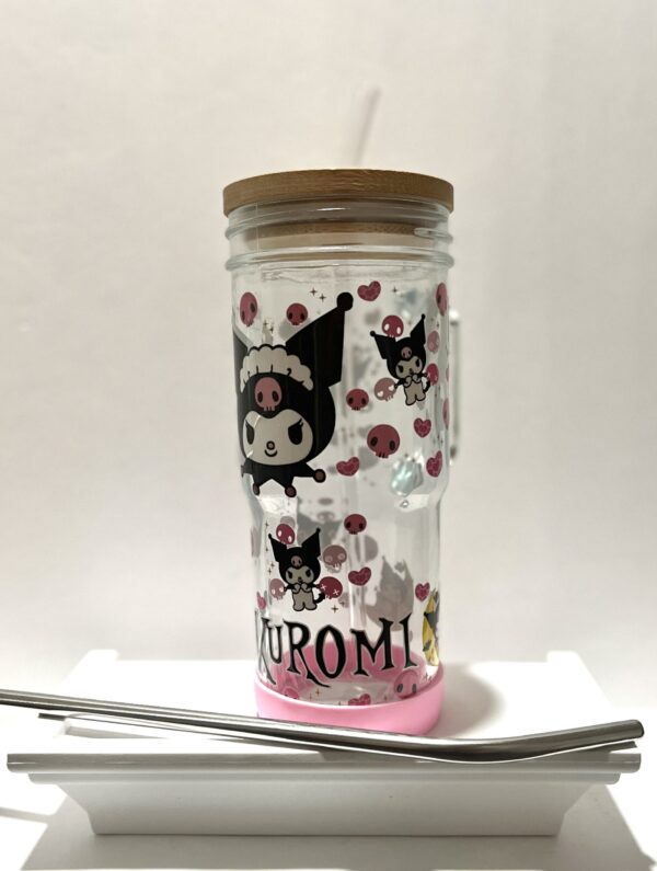 Kuromi Glass Tumbler With Bamboo Lid and Straw