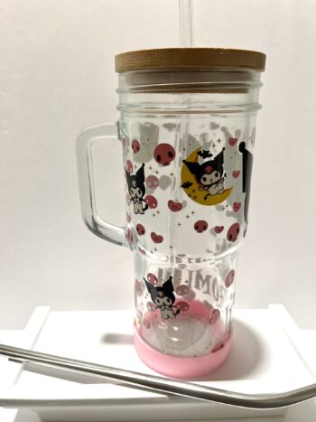 Kuromi Glass Tumbler With Bamboo Lid and Straw - Image 2