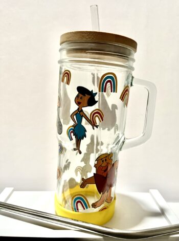 Flintstone 24oz Glass Tumbler with Bamboo Lid and Glass Straw - Image 4