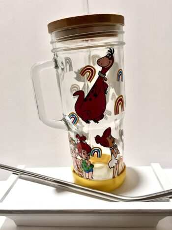 Flintstone 24oz Glass Tumbler with Bamboo Lid and Glass Straw - Image 3