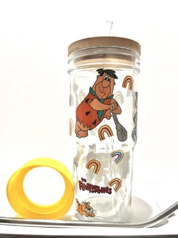 Flintstone 24oz Glass Tumbler with Bamboo Lid and Glass Straw