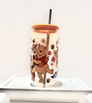 Winnie The Pooh 16 oz. Beer Can Style Glass Cup With Lid and Straw - Image 4