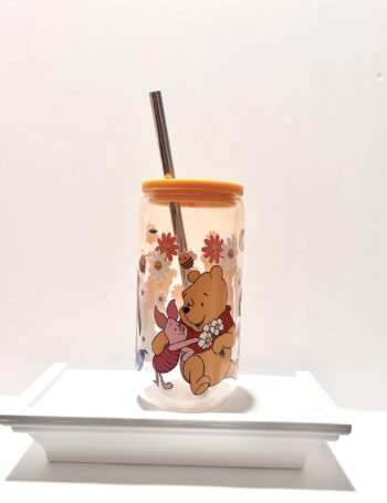 Winnie The Pooh 16 oz. Beer Can Style Glass Cup With Lid and Straw - Image 3