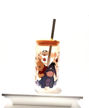 Winnie The Pooh 16 oz. Beer Can Style Glass Cup With Lid and Straw - Image 2