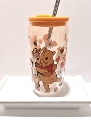 Winnie The Pooh 16 oz. Beer Can Style Glass Cup With Lid and Straw