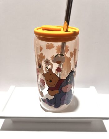 Winnie The Pooh 16 oz. Beer Can Style Glass Cup With Lid and Straw - Image 5