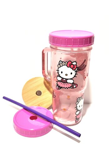 Hello Kitty 24oz Glass Tumbler with Bamboo and Plastic Lid and Straw - Image 8