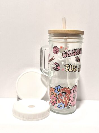 Chismosa Even In The After Life 24oz Glass Tumbler with Bamboo and Plastic Lid and Straw - Image 7