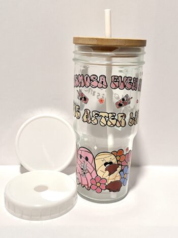 Chismosa Even In The After Life 24oz Glass Tumbler with Bamboo and Plastic Lid and Straw - Image 4