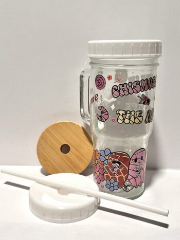 Chismosa Even In The After Life 24oz Glass Tumbler with Bamboo and Plastic Lid and Straw - Image 8