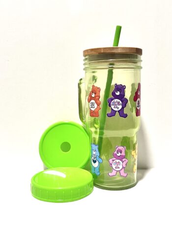 Emotion Care Bears 24oz Glass Tumbler with Bamboo and Plastic Lid and Straw - Image 8