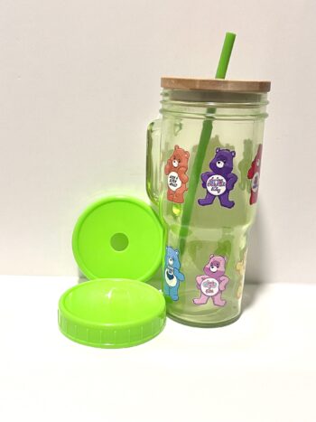 Emotion Care Bears 24oz Glass Tumbler with Bamboo and Plastic Lid and Straw - Image 7