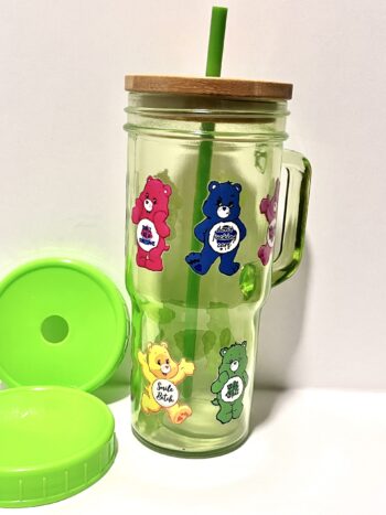 Emotion Care Bears 24oz Glass Tumbler with Bamboo and Plastic Lid and Straw - Image 6