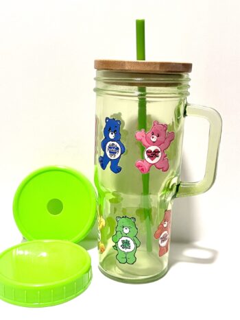 Emotion Care Bears 24oz Glass Tumbler with Bamboo and Plastic Lid and Straw - Image 5