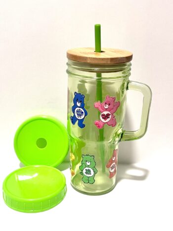 Emotion Care Bears 24oz Glass Tumbler with Bamboo and Plastic Lid and Straw - Image 4