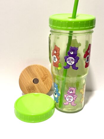 Emotion Care Bears 24oz Glass Tumbler with Bamboo and Plastic Lid and Straw