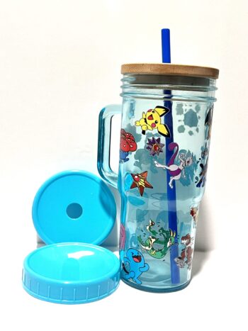 Pokemon 24oz Glass Tumbler with Bamboo and Plastic Lid and Straw