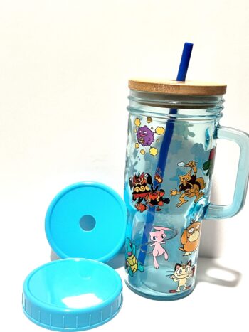 Pokemon 24oz Glass Tumbler with Bamboo and Plastic Lid and Straw - Image 4