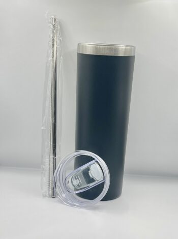 Black 20 oz Stainless Steel Skinny Tumbler With Straw