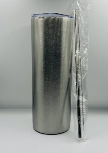 Silver 20 oz Stainless Steel Skinny Tumbler With Straw - Image 2