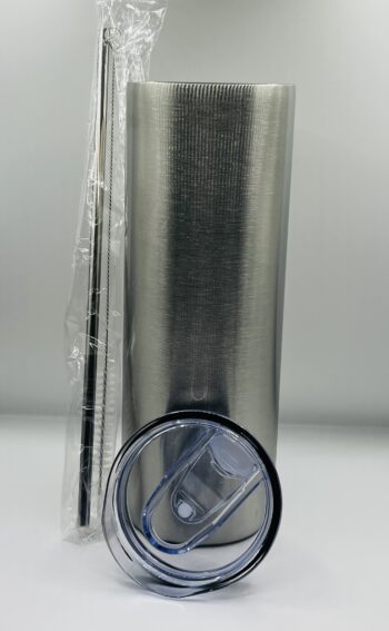 Silver 20 oz Stainless Steel Skinny Tumbler With Straw