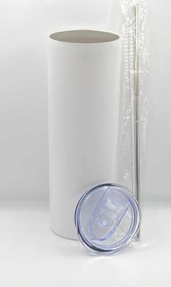 White 20 oz Stainless Steel Skinny Tumbler With Straw