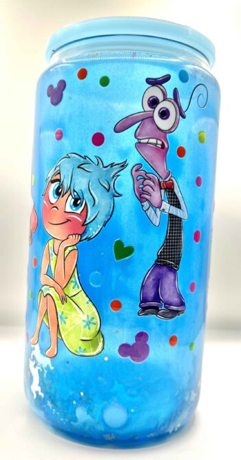 Pixar's Inside Out 16 oz Glitter Filled Glass Cup with Lid and Straw - Image 5