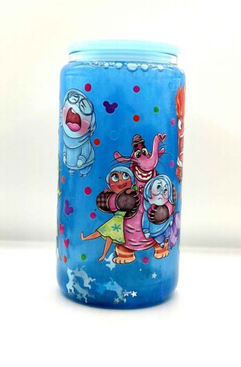 Pixar's Inside Out 16 oz Glitter Filled Glass Cup with Lid and Straw - Image 3