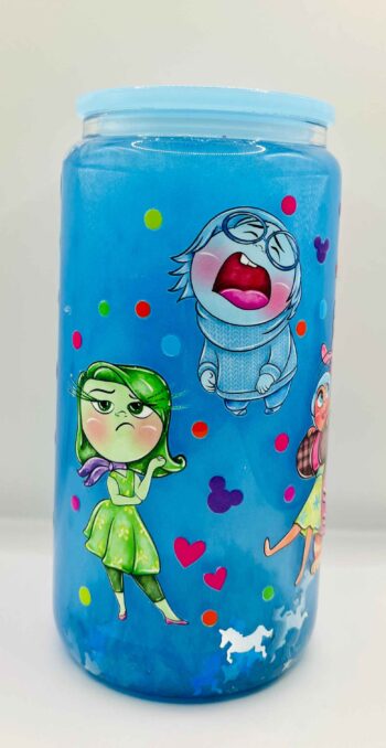 Pixar's Inside Out 16 oz Glitter Filled Glass Cup with Lid and Straw - Image 2