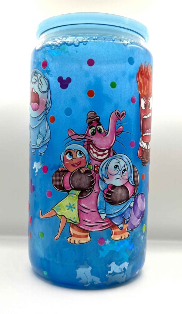 Pixar's Inside Out 16 oz Glitter Filled Glass Cup with Lid and Straw