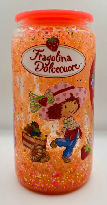 Strawberry Shortcake 16 0z Glitter Filled Glass Cup with Lid and Straw - Image 2