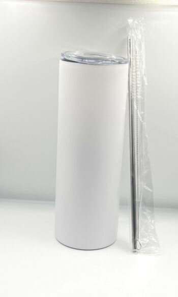 White 20 oz Stainless Steel Skinny Tumbler With Straw - Image 2