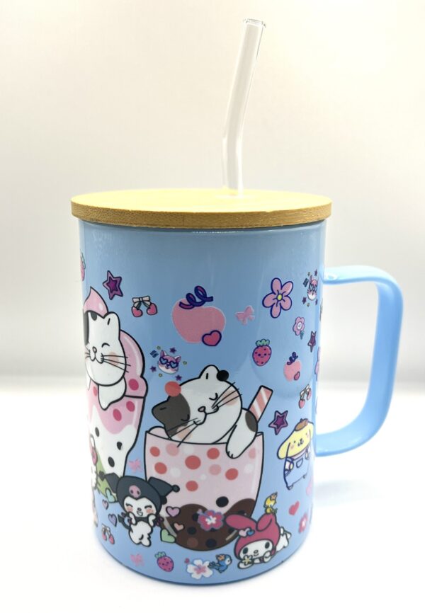 Hello Kitty and Friends Glass Mug with Straw and Bamboo Lid